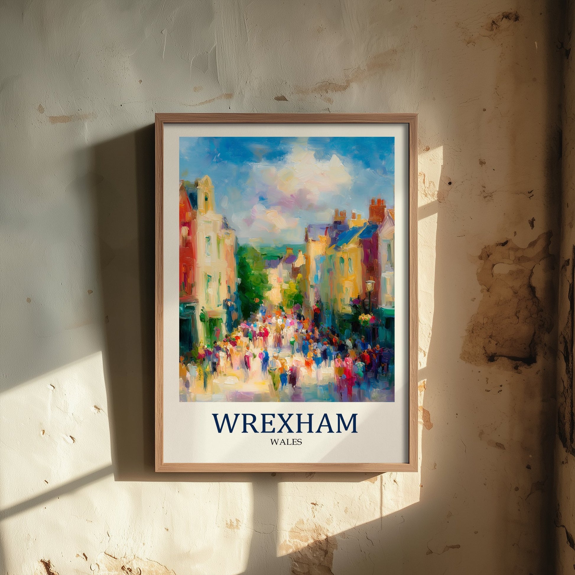 Wrexham Wales Travel Poster - Impressionist City Art Print - Colourful Street Painting - Welsh Town 1/3