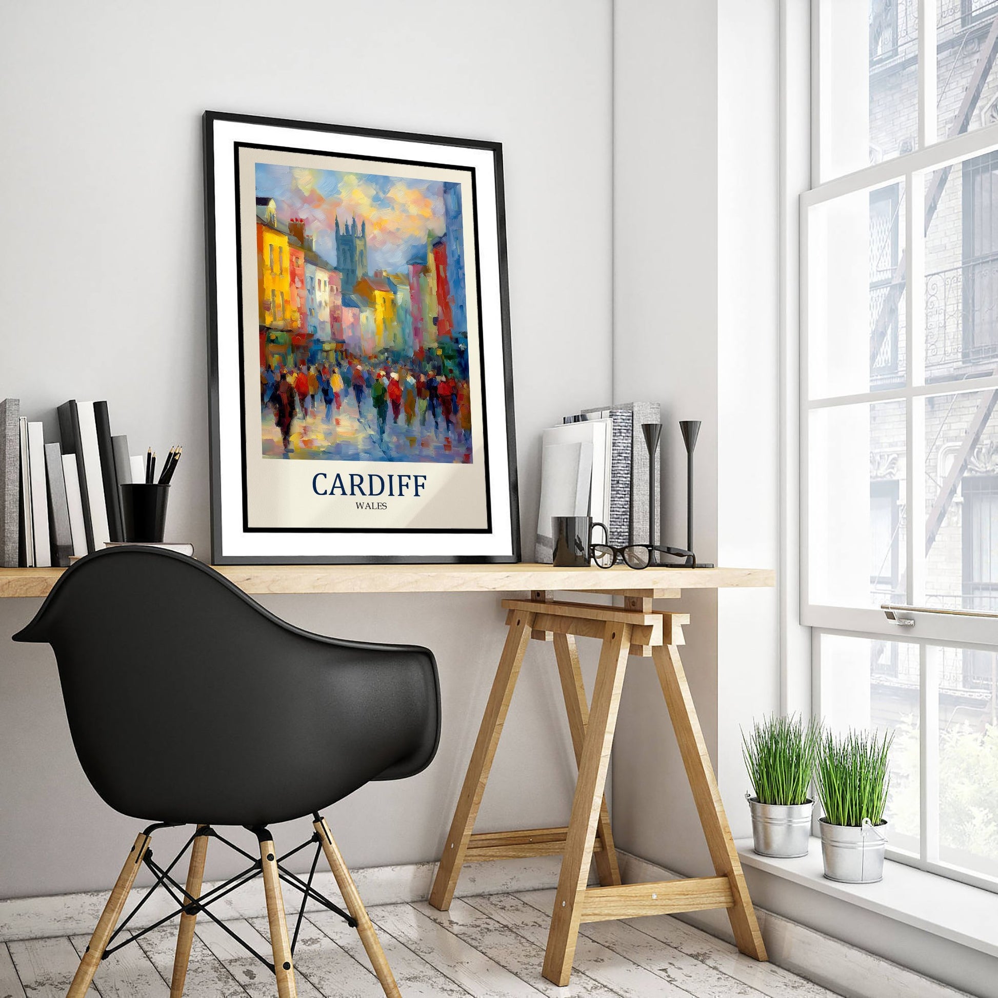 Cardiff Wales Travel Poster - Impressionist City Art Print - Colourful Street Painting - Welsh City 2/3