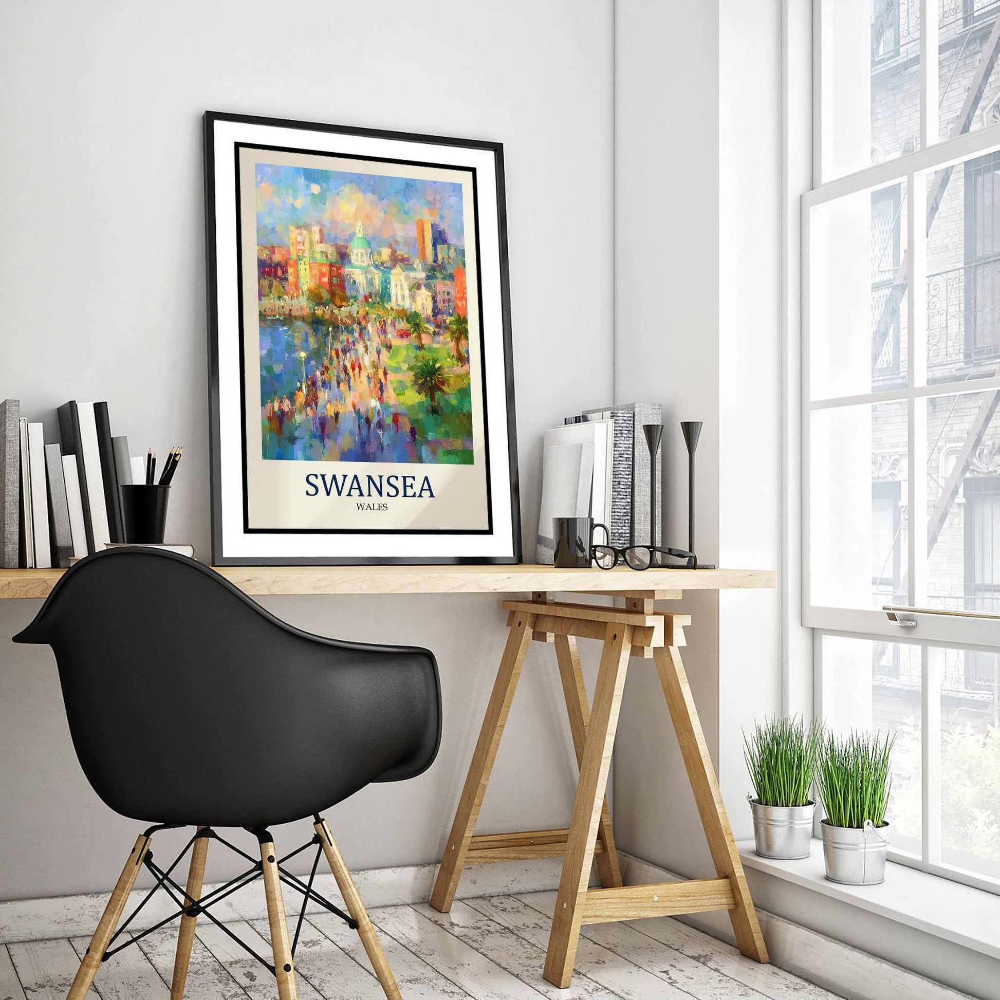 Swansea Wales Travel Poster - Impressionist City Art Print - Colourful Street Painting - Welsh Coast 3/3