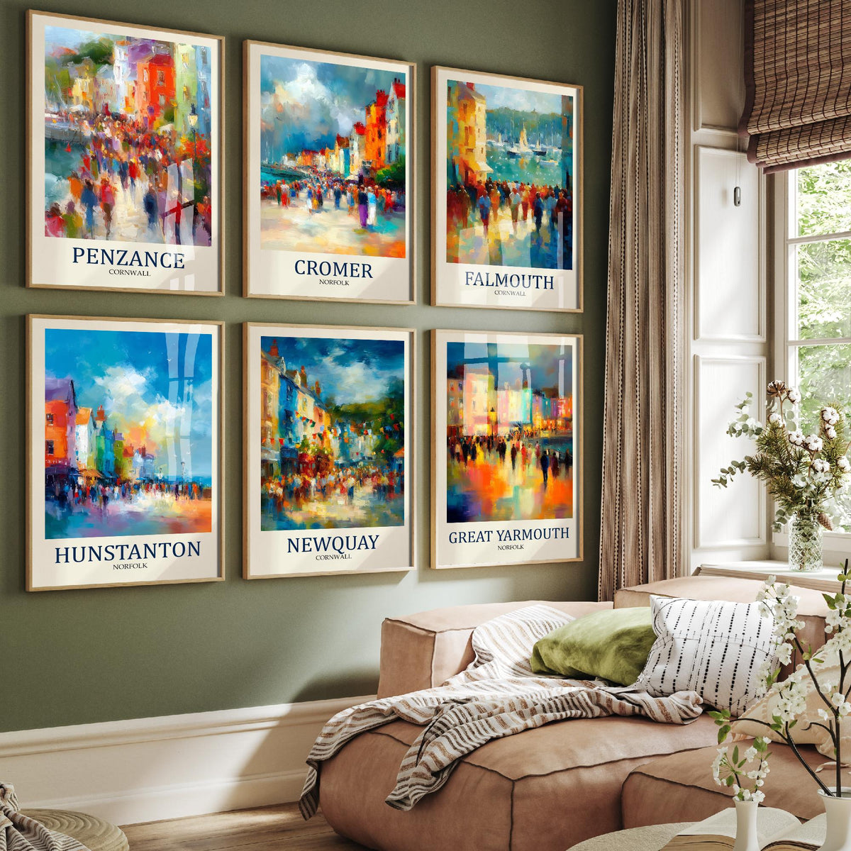 Set of Six Seaside Town Art Prints - 6 Fauvist Posters - Penzance, Cromer, Falmouth, Hunstanton, Newquay, Great Yarmouth Painting