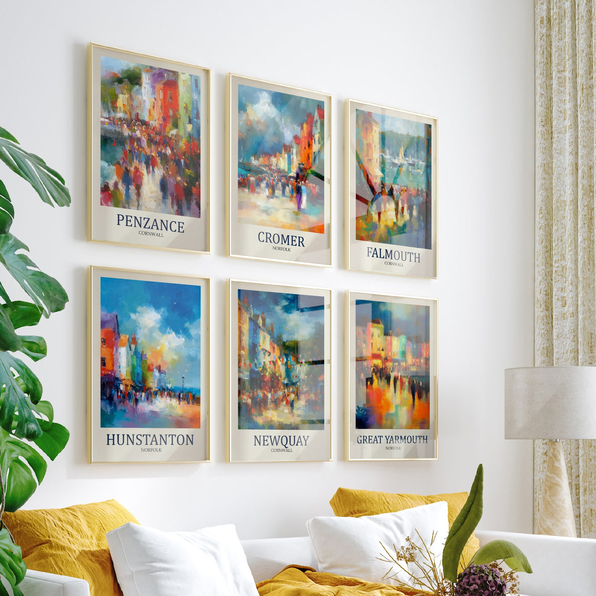 Set of Six Seaside Town Art Prints - 6 Fauvist Posters - Penzance, Cromer, Falmouth, Hunstanton, Newquay, Great Yarmouth Painting