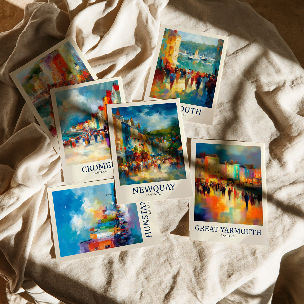 Set of Six Seaside Town Art Prints - 6 Fauvist Posters - Penzance, Cromer, Falmouth, Hunstanton, Newquay, Great Yarmouth Painting