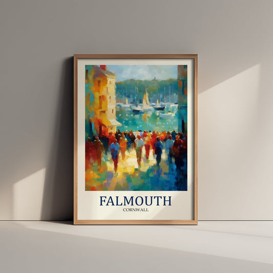Falmouth Cornwall Travel Poster - Impressionist Town Art Print - Colourful Street Painting - Cornish Harbour 1/3