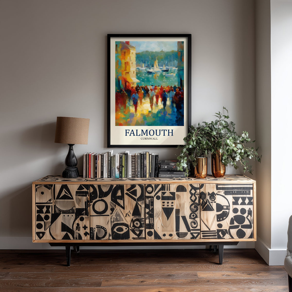 Falmouth Cornwall Travel Poster - Impressionist Town Art Print - Colourful Street Painting - Cornish Harbour 1/3