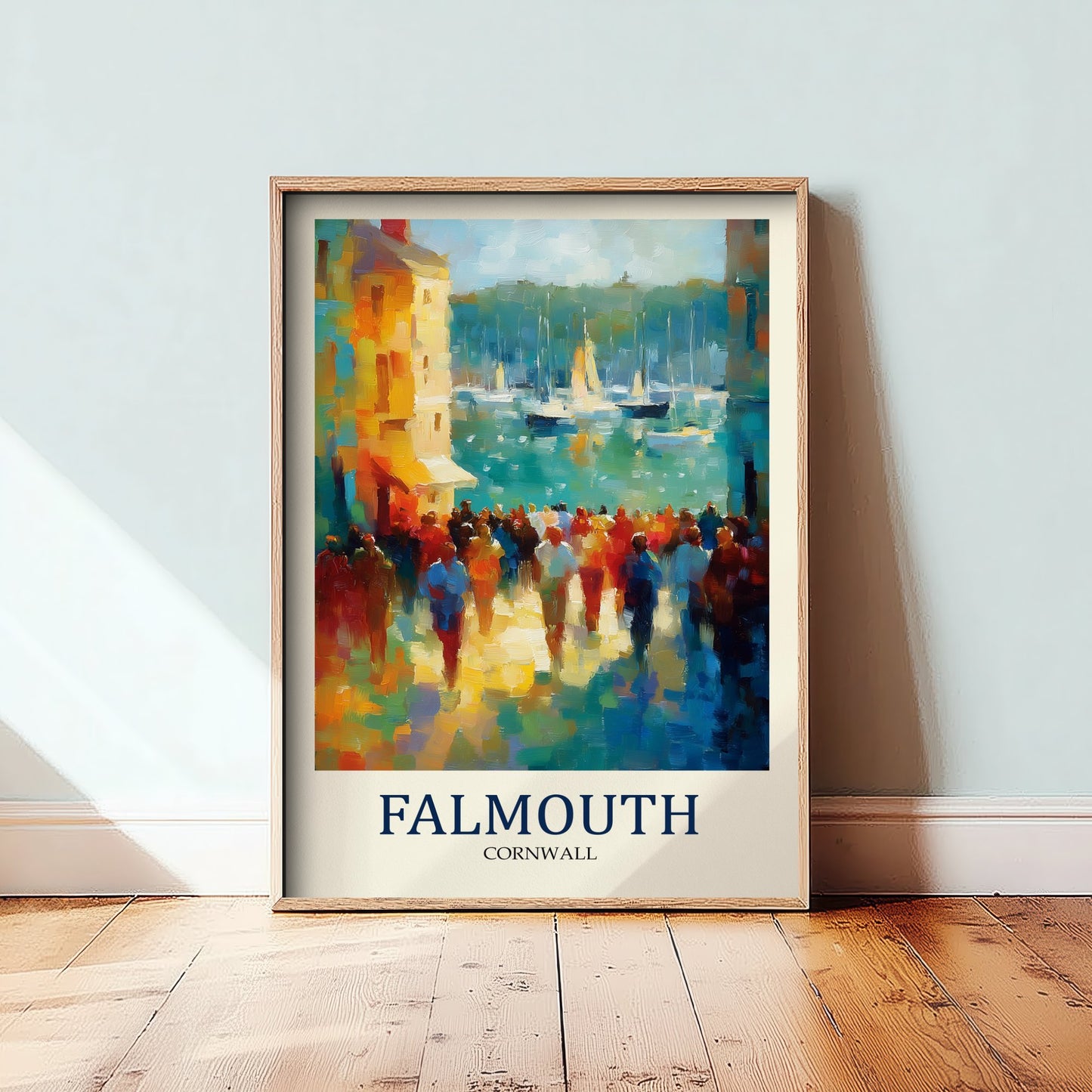 Falmouth Cornwall Travel Poster - Impressionist Town Art Print - Colourful Street Painting - Cornish Harbour 1/3