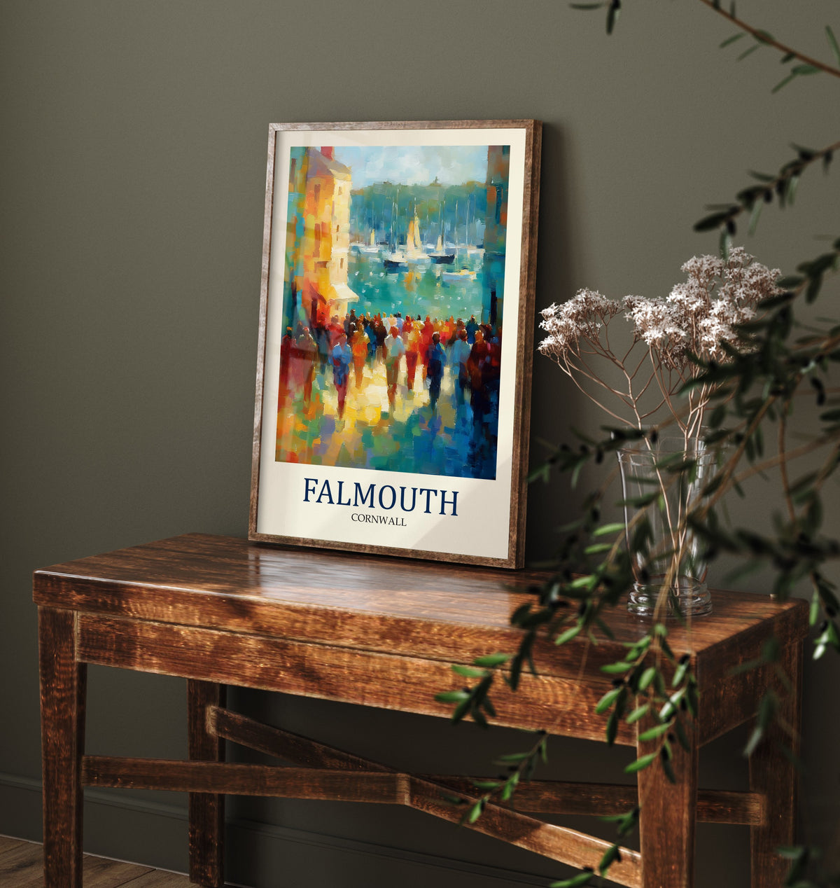Falmouth Cornwall Travel Poster - Impressionist Town Art Print - Colourful Street Painting - Cornish Harbour 1/3