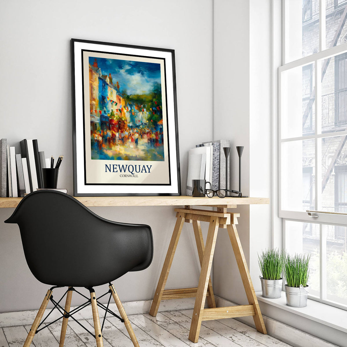 Newquay Cornwall Travel Poster - Impressionist Town Art Print - Colourful Street Painting - Cornish Coast 2/3