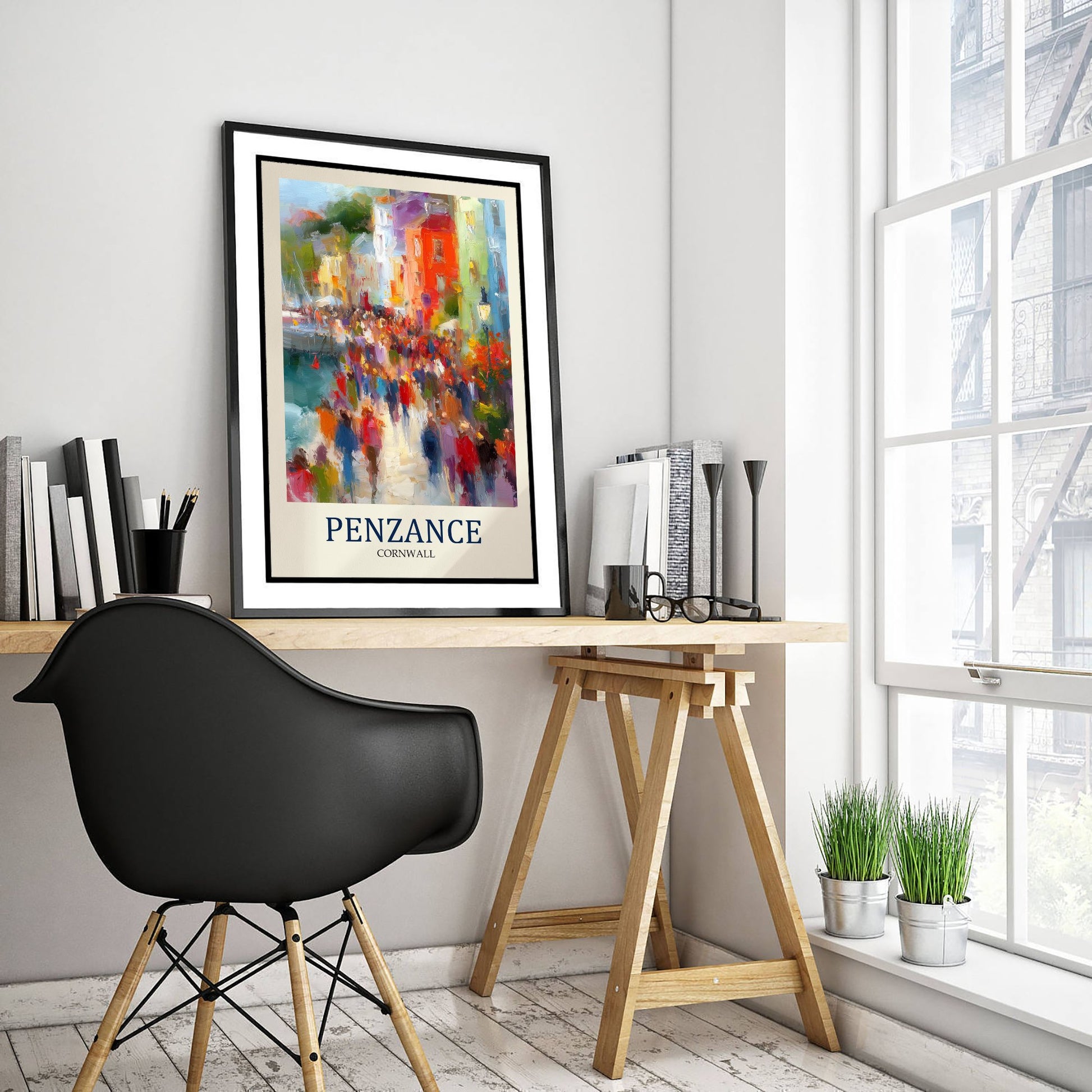 Penzance Cornwall Travel Poster - Impressionist Town Art Print - Colourful Street Painting - Cornish Harbour 3/3