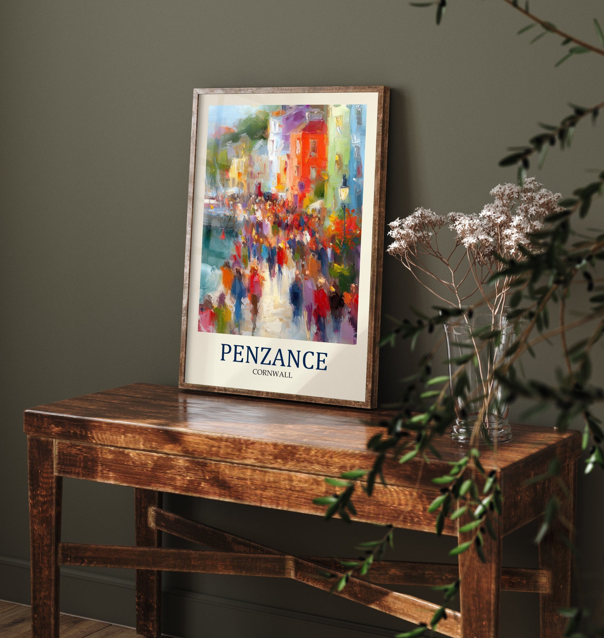Penzance Cornwall Travel Poster - Impressionist Town Art Print - Colourful Street Painting - Cornish Harbour 3/3