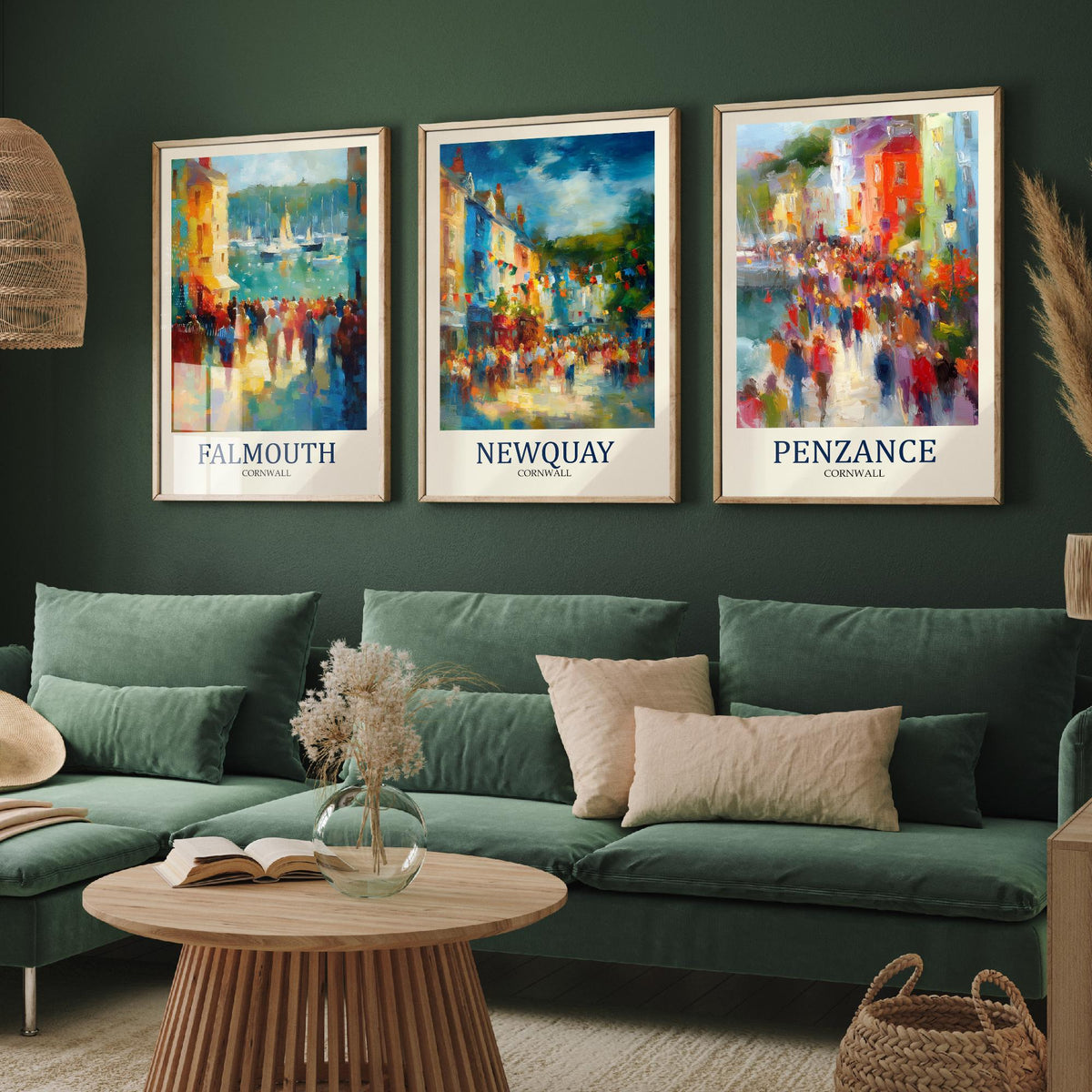 Cornwall Coast Set of Three Prints | Falmouth Newquay Penzance | Impressionist Seaside Wall Art Poster Painting