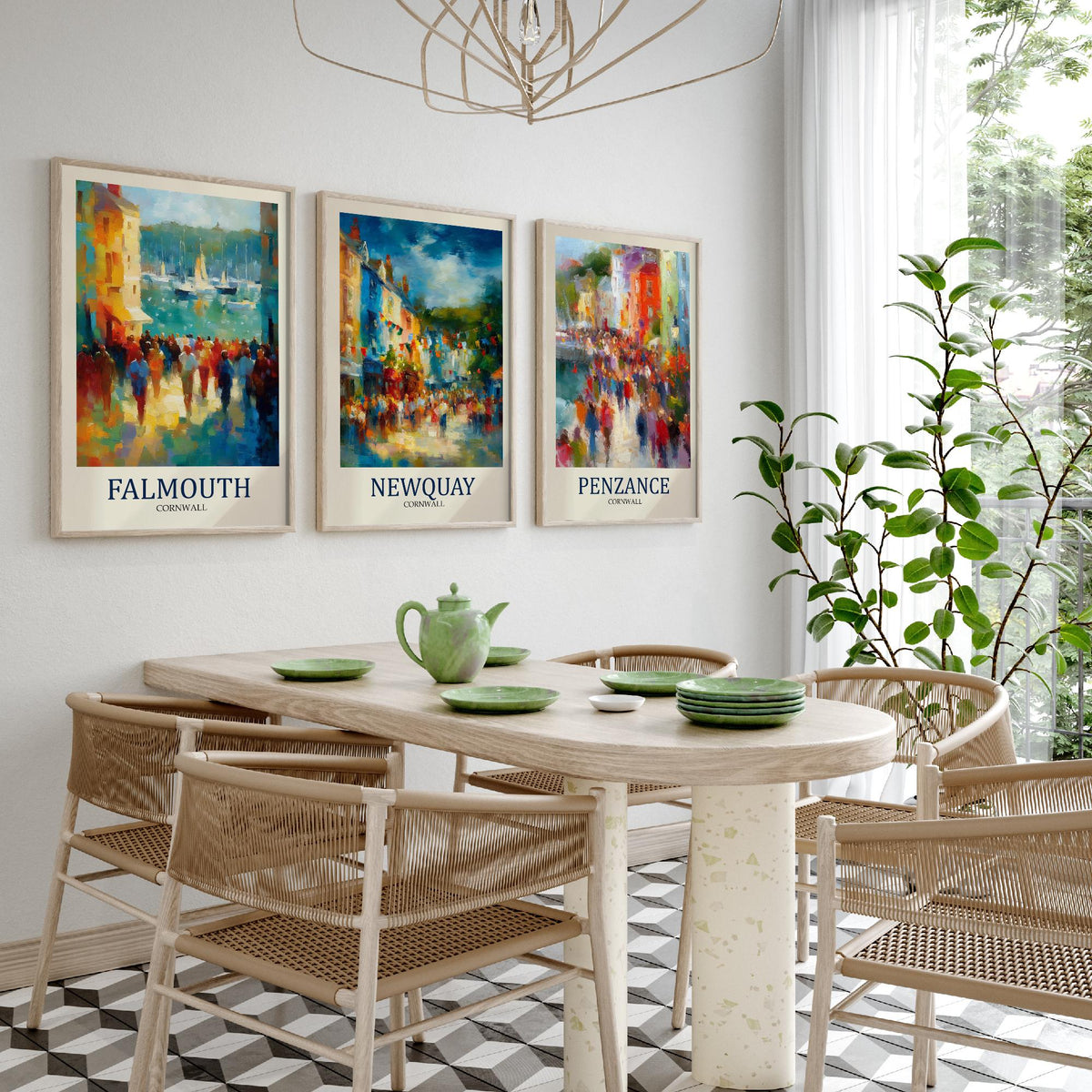Cornwall Coast Set of Three Prints | Falmouth Newquay Penzance | Impressionist Seaside Wall Art Poster Painting