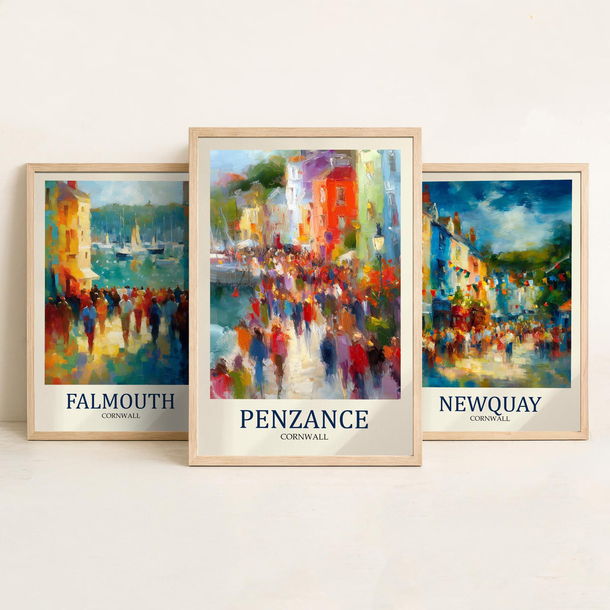 Cornwall Coast Set of Three Prints | Falmouth Newquay Penzance | Impressionist Seaside Wall Art Poster Painting