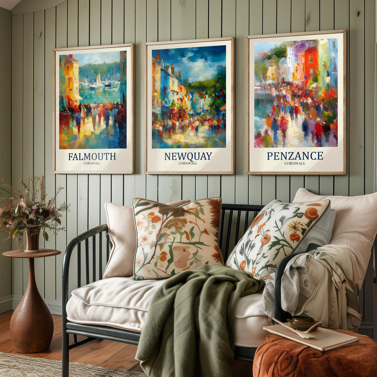 Cornwall Coast Set of Three Prints | Falmouth Newquay Penzance | Impressionist Seaside Wall Art Poster Painting