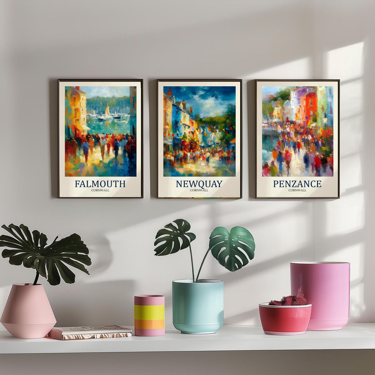 Cornwall Coast Set of Three Prints | Falmouth Newquay Penzance | Impressionist Seaside Wall Art Poster Painting