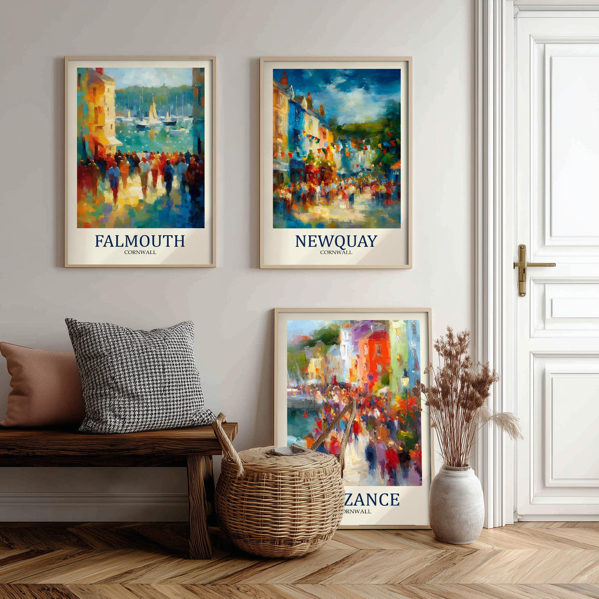 Cornwall Coast Set of Three Prints | Falmouth Newquay Penzance | Impressionist Seaside Wall Art Poster Painting