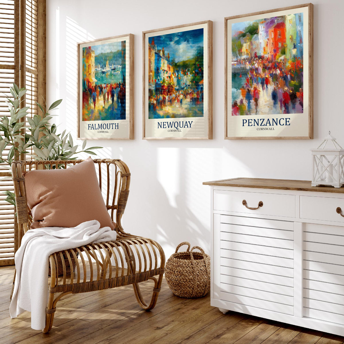 Cornwall Coast Set of Three Prints | Falmouth Newquay Penzance | Impressionist Seaside Wall Art Poster Painting