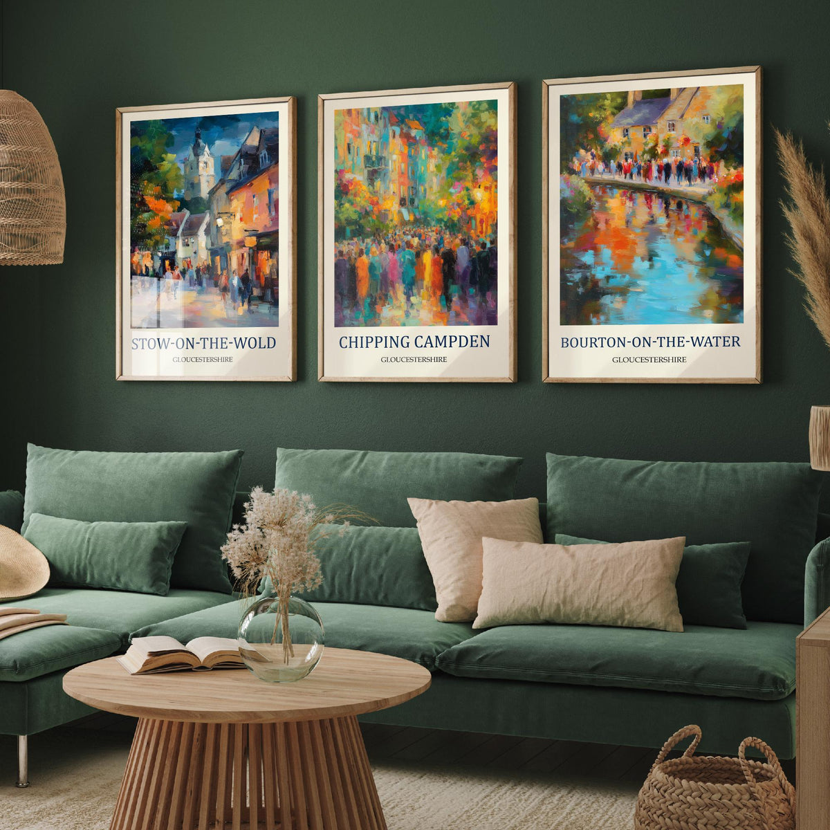 Cotswolds Villages Set of Three Prints | Stow-on-the-Wold Chipping Campden Bourton-on-the-Water | Fauvist Wall Art Poster Painting