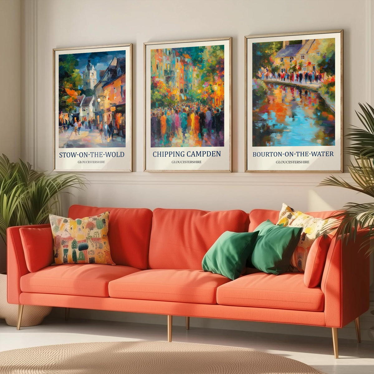 Cotswolds Villages Set of Three Prints | Stow-on-the-Wold Chipping Campden Bourton-on-the-Water | Fauvist Wall Art Poster Painting
