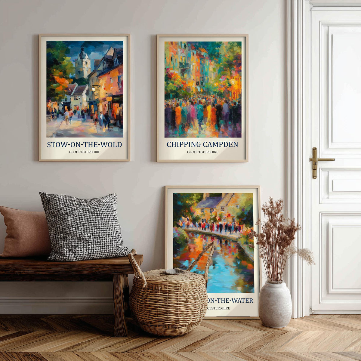 Cotswolds Villages Set of Three Prints | Stow-on-the-Wold Chipping Campden Bourton-on-the-Water | Fauvist Wall Art Poster Painting