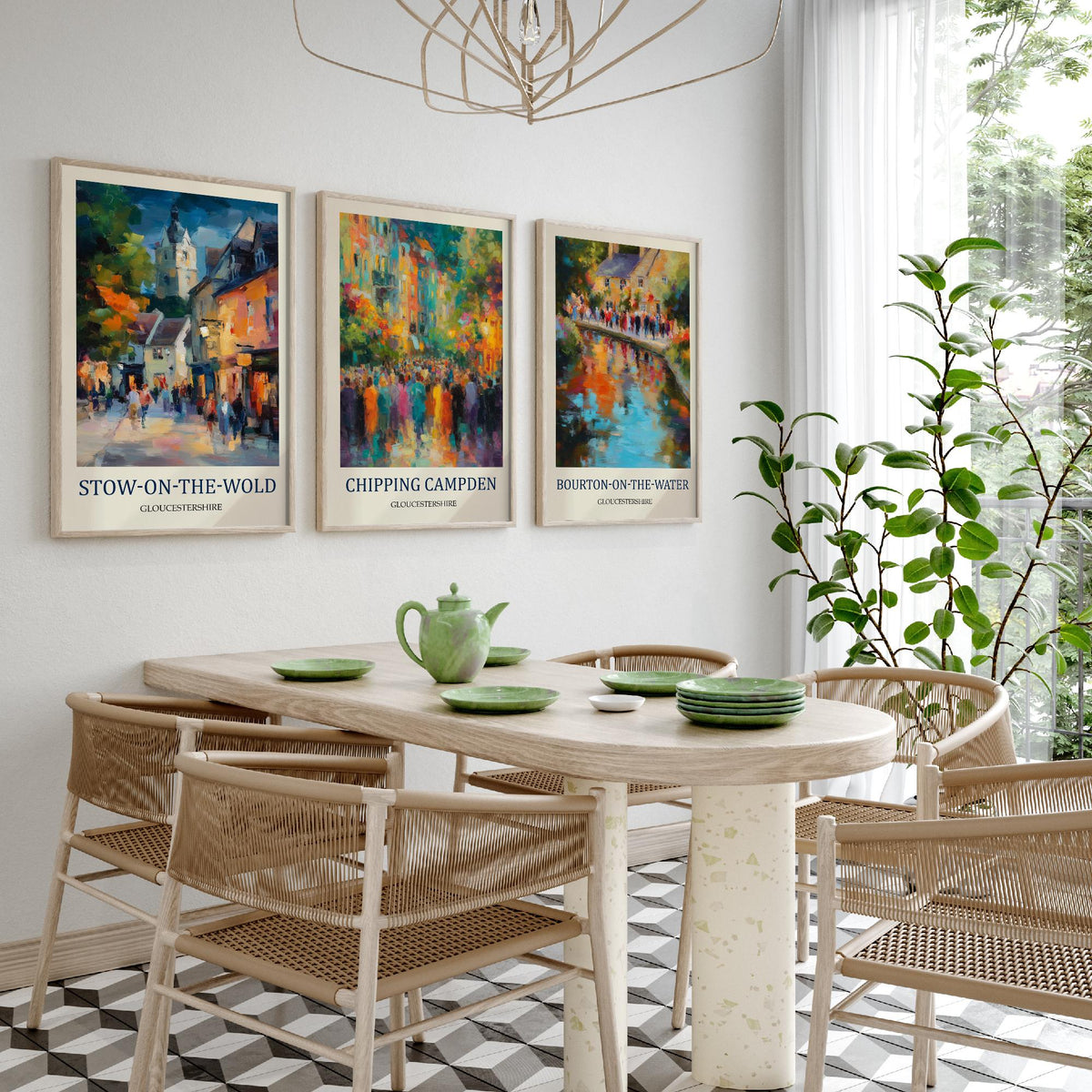 Cotswolds Villages Set of Three Prints | Stow-on-the-Wold Chipping Campden Bourton-on-the-Water | Fauvist Wall Art Poster Painting