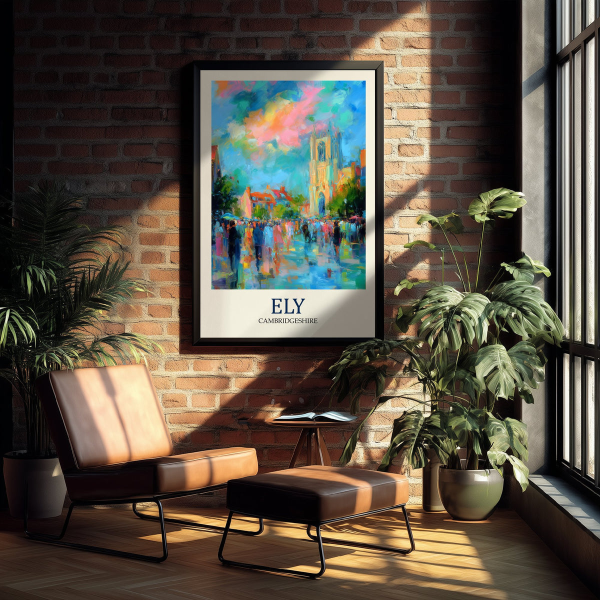 Ely Cambridgeshire Travel Poster - Impressionist City Art Print - Colourful Street Painting - Cathedral City 1/3