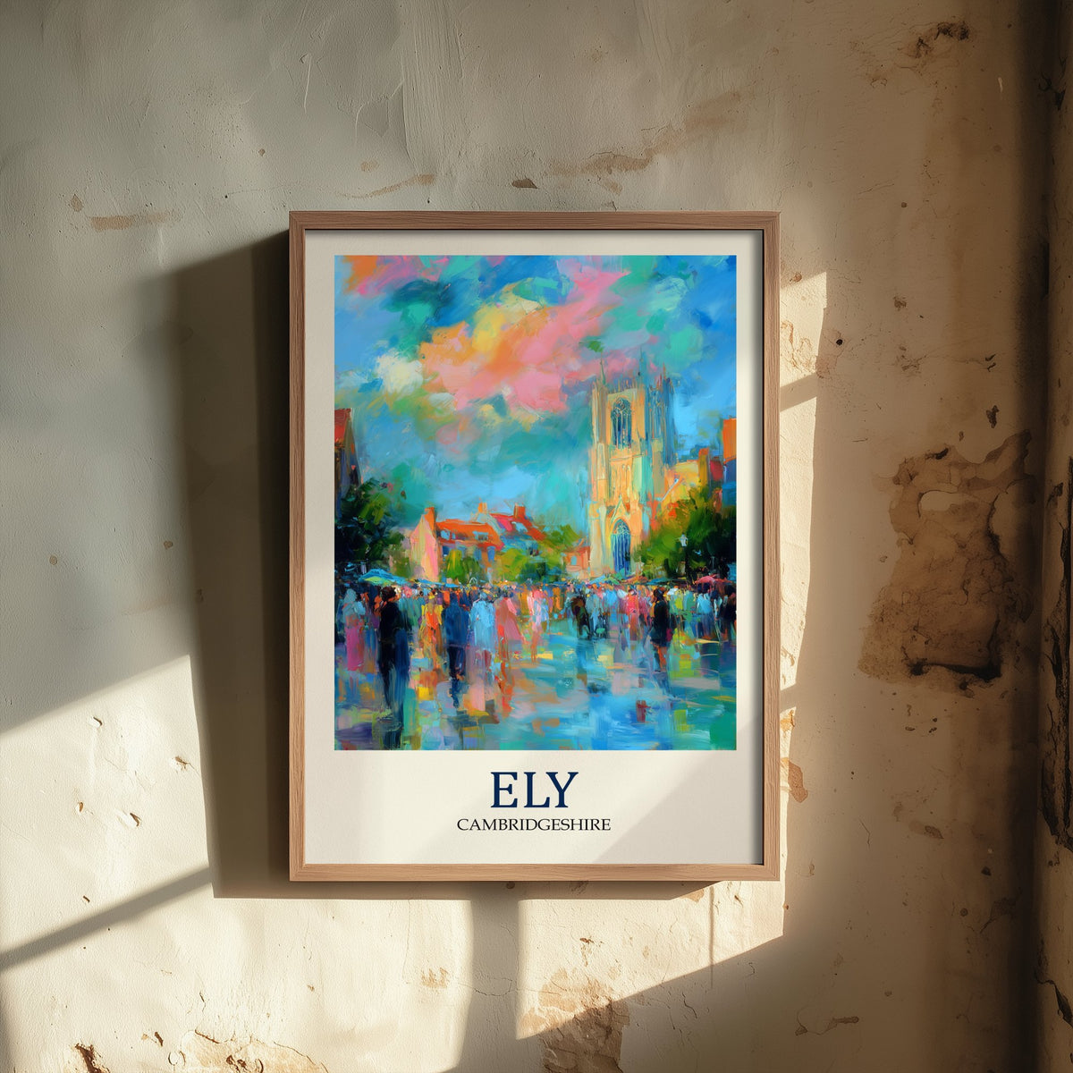 Ely Cambridgeshire Travel Poster - Impressionist City Art Print - Colourful Street Painting - Cathedral City 1/3