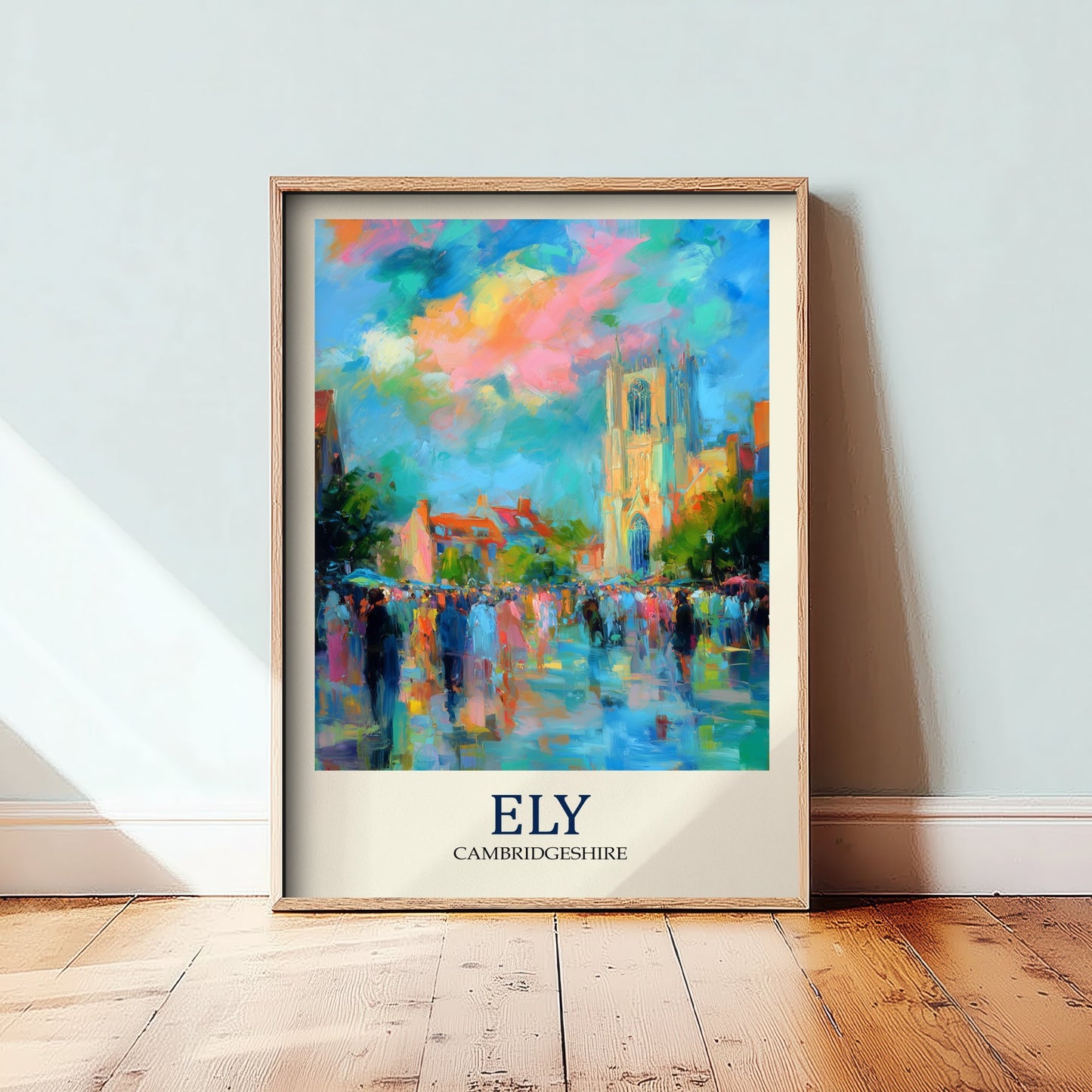 Ely Cambridgeshire Travel Poster - Impressionist City Art Print - Colourful Street Painting - Cathedral City 1/3