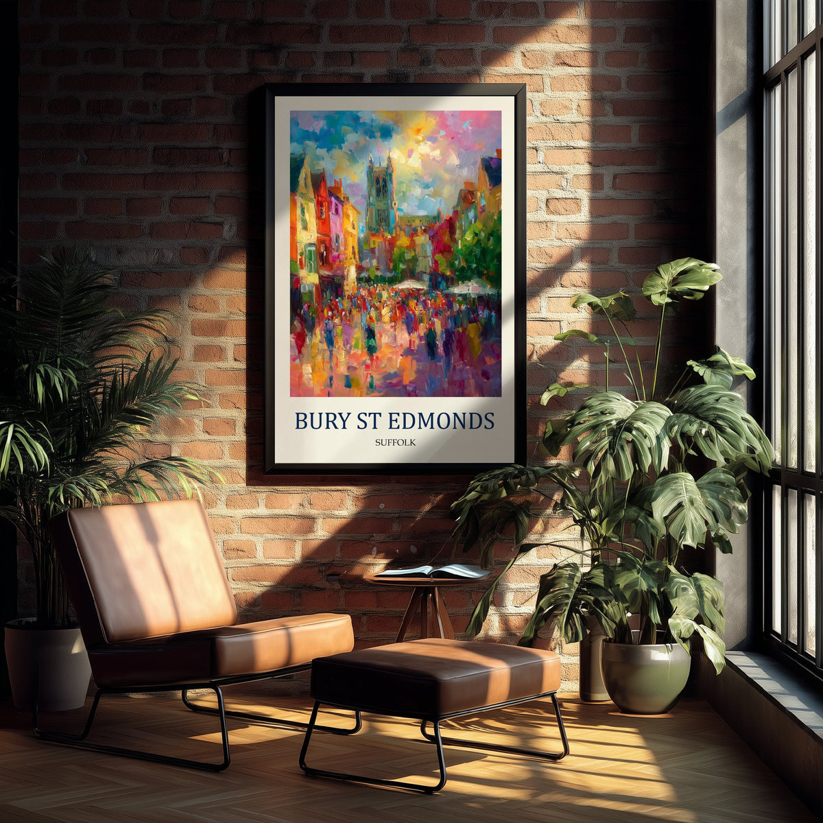Bury St Edmunds Travel Poster - Impressionist Town Art Print - Colourful Street Painting - Suffolk 2/3