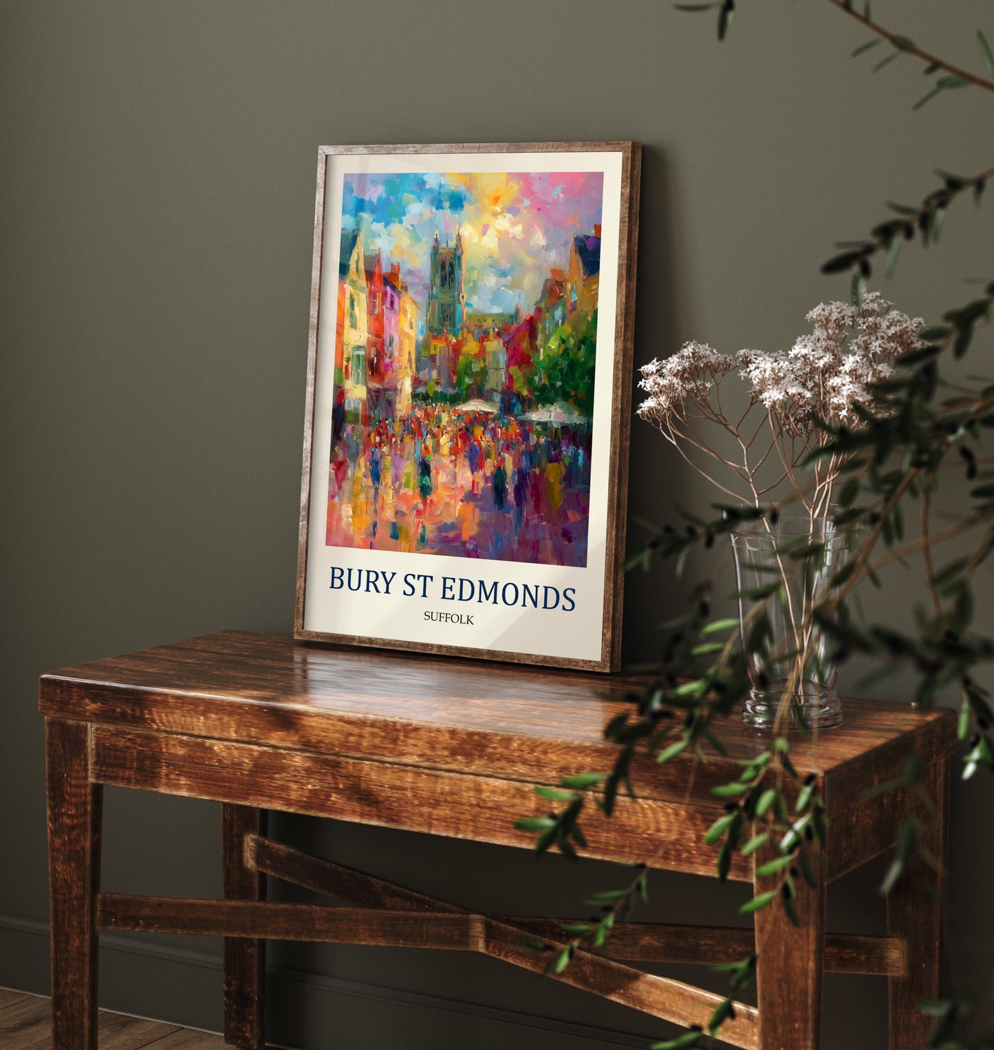 Bury St Edmunds Travel Poster - Impressionist Town Art Print - Colourful Street Painting - Suffolk 2/3