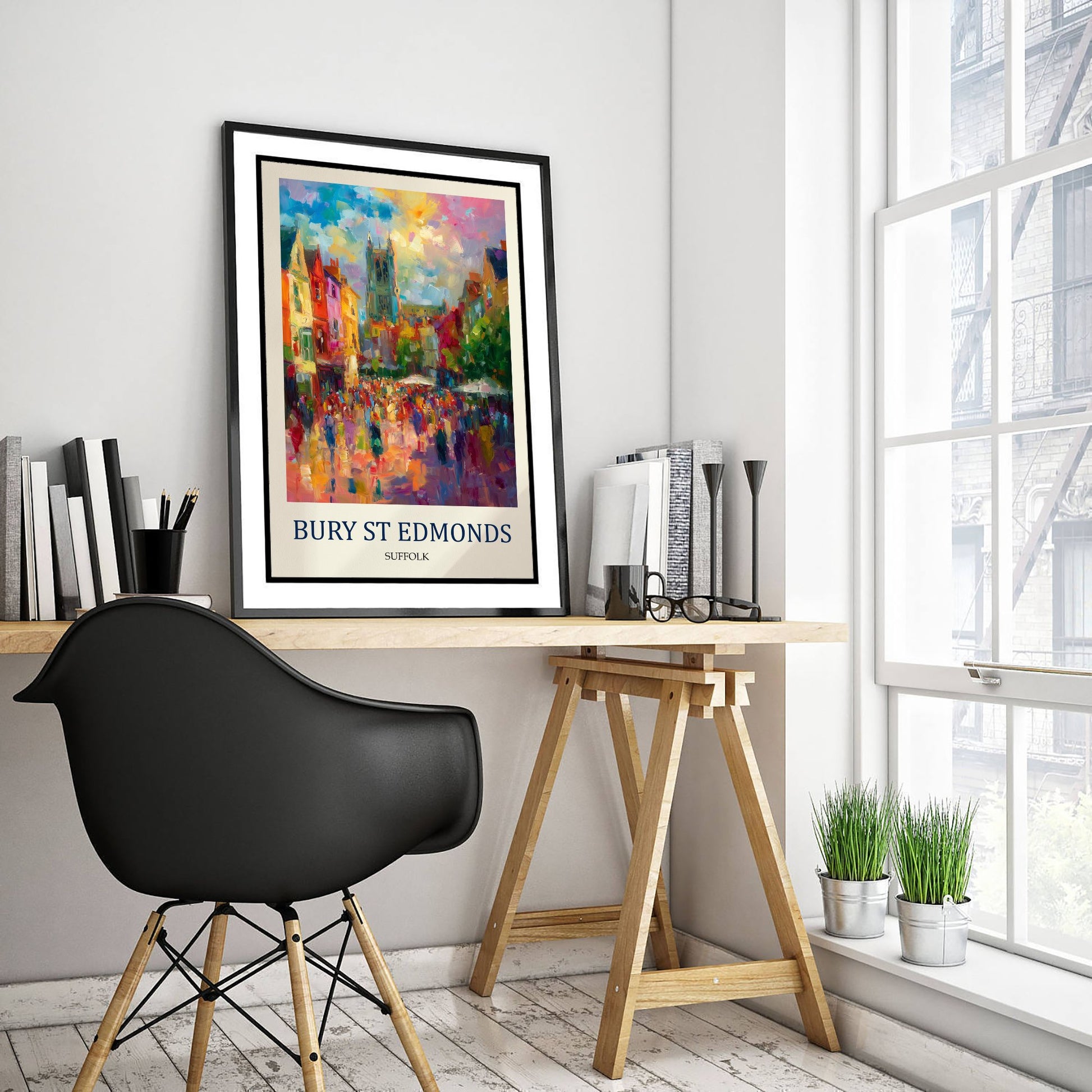 Bury St Edmunds Travel Poster - Impressionist Town Art Print - Colourful Street Painting - Suffolk 2/3