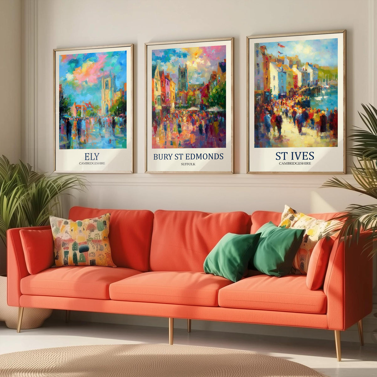 East Anglia Market Towns Set of Three Prints | Ely Bury St Edmunds St Ives | Impressionist Wall Art Poster Painting