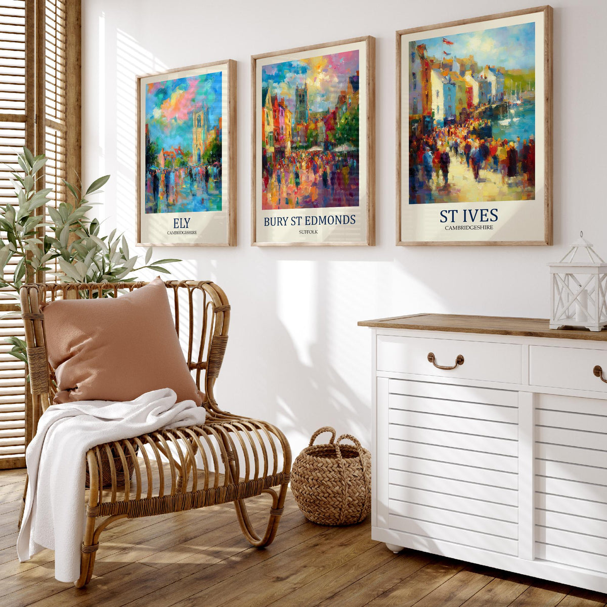 East Anglia Market Towns Set of Three Prints | Ely Bury St Edmunds St Ives | Impressionist Wall Art Poster Painting