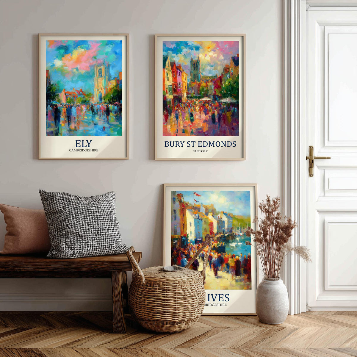 East Anglia Market Towns Set of Three Prints | Ely Bury St Edmunds St Ives | Impressionist Wall Art Poster Painting