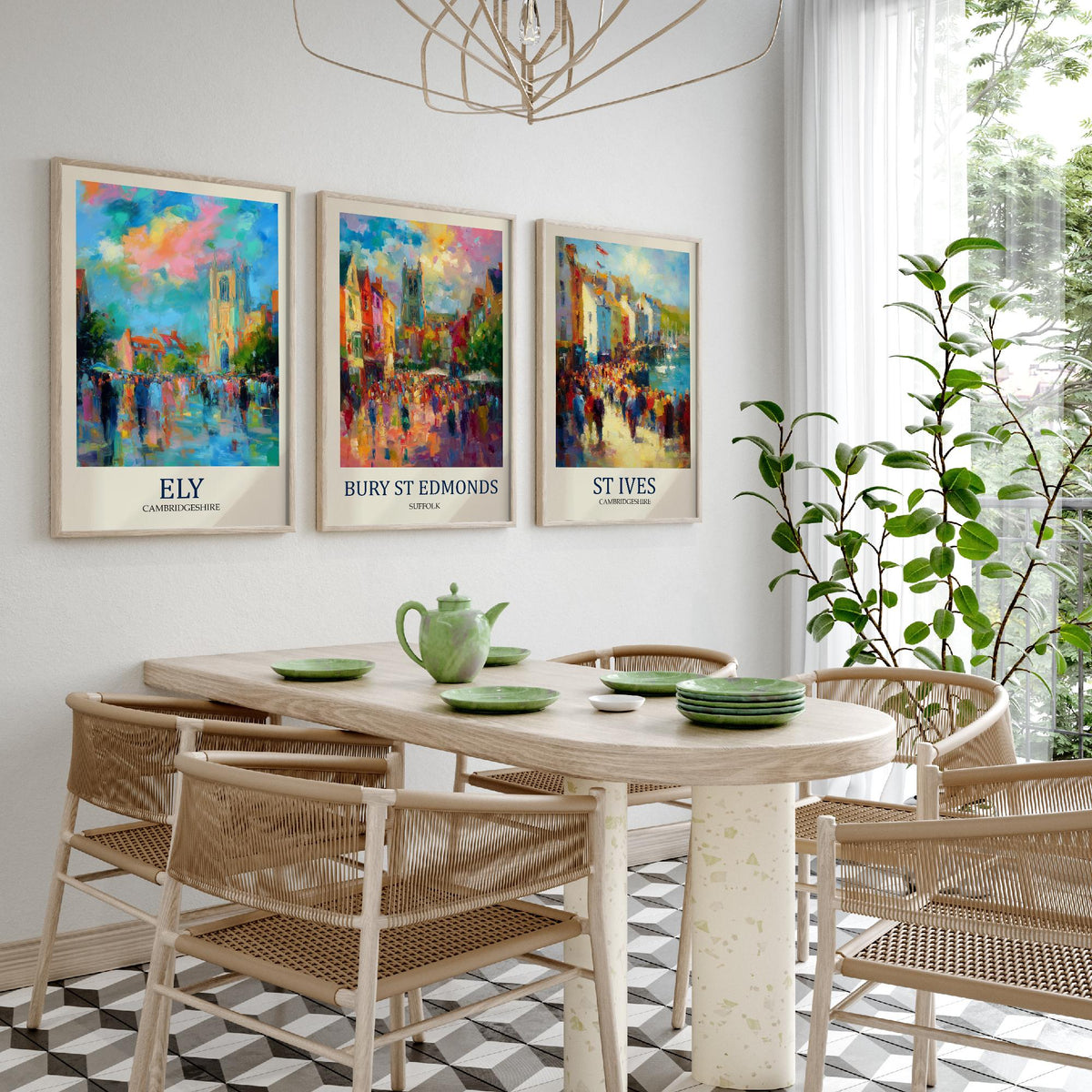 East Anglia Market Towns Set of Three Prints | Ely Bury St Edmunds St Ives | Impressionist Wall Art Poster Painting