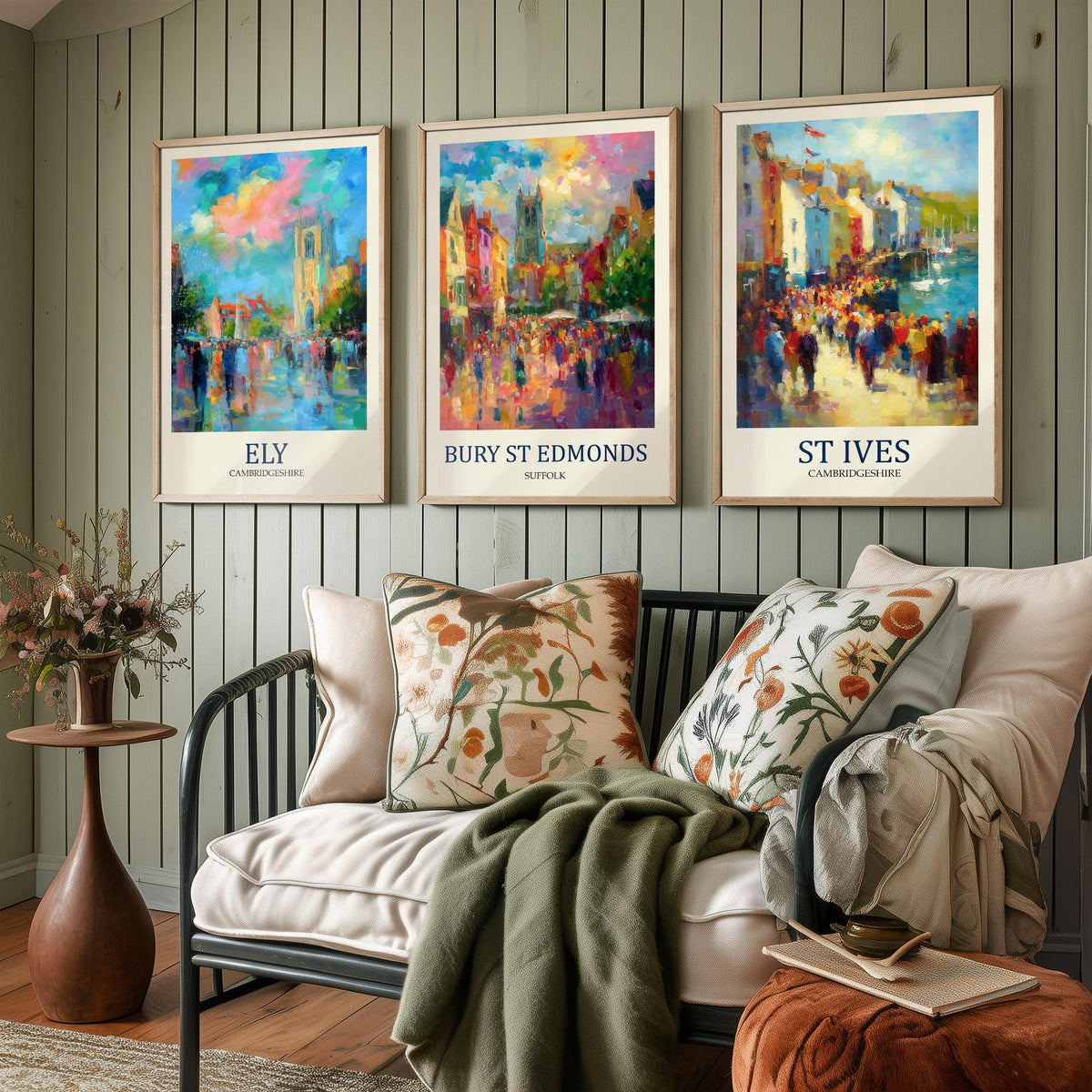East Anglia Market Towns Set of Three Prints | Ely Bury St Edmunds St Ives | Impressionist Wall Art Poster Painting