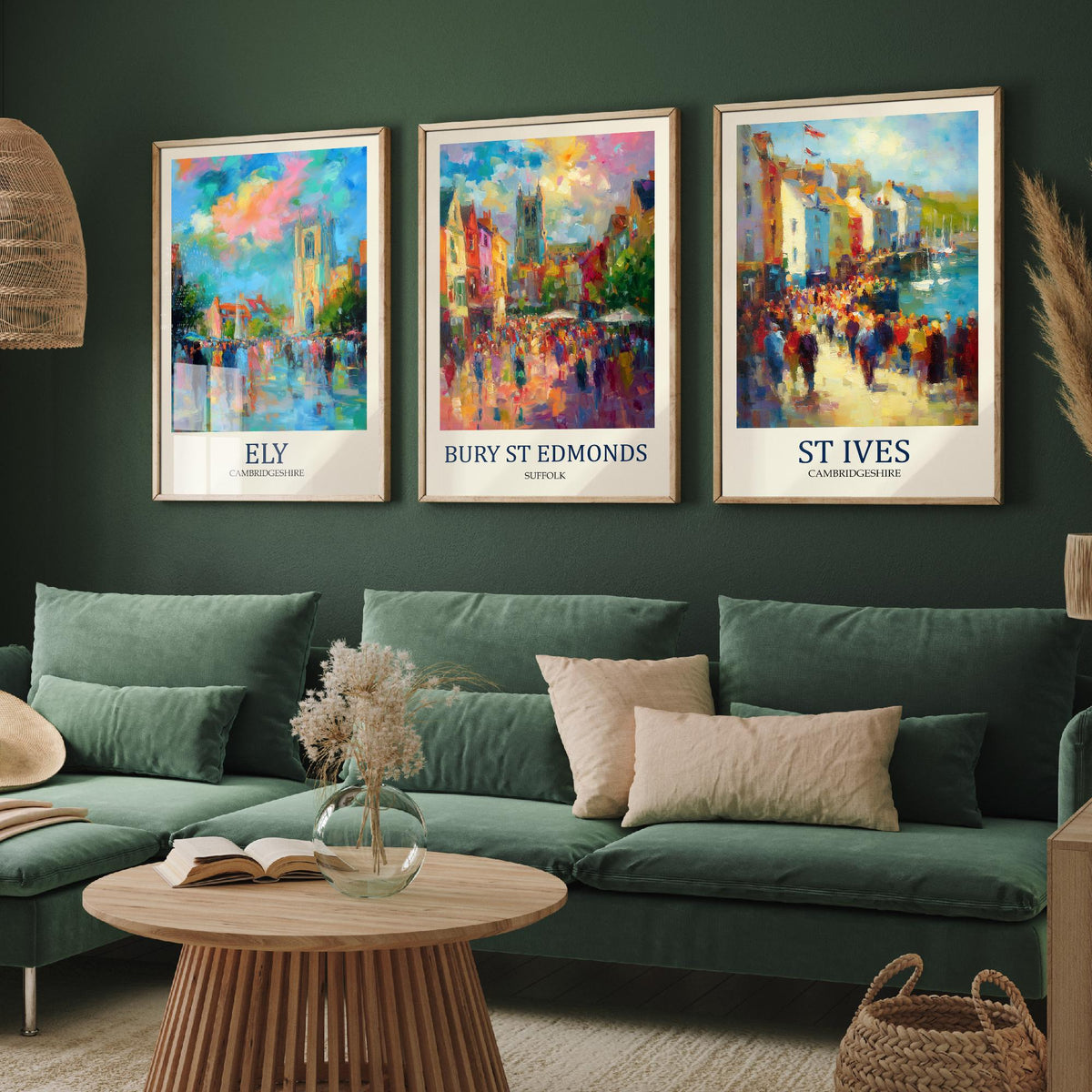 East Anglia Market Towns Set of Three Prints | Ely Bury St Edmunds St Ives | Impressionist Wall Art Poster Painting