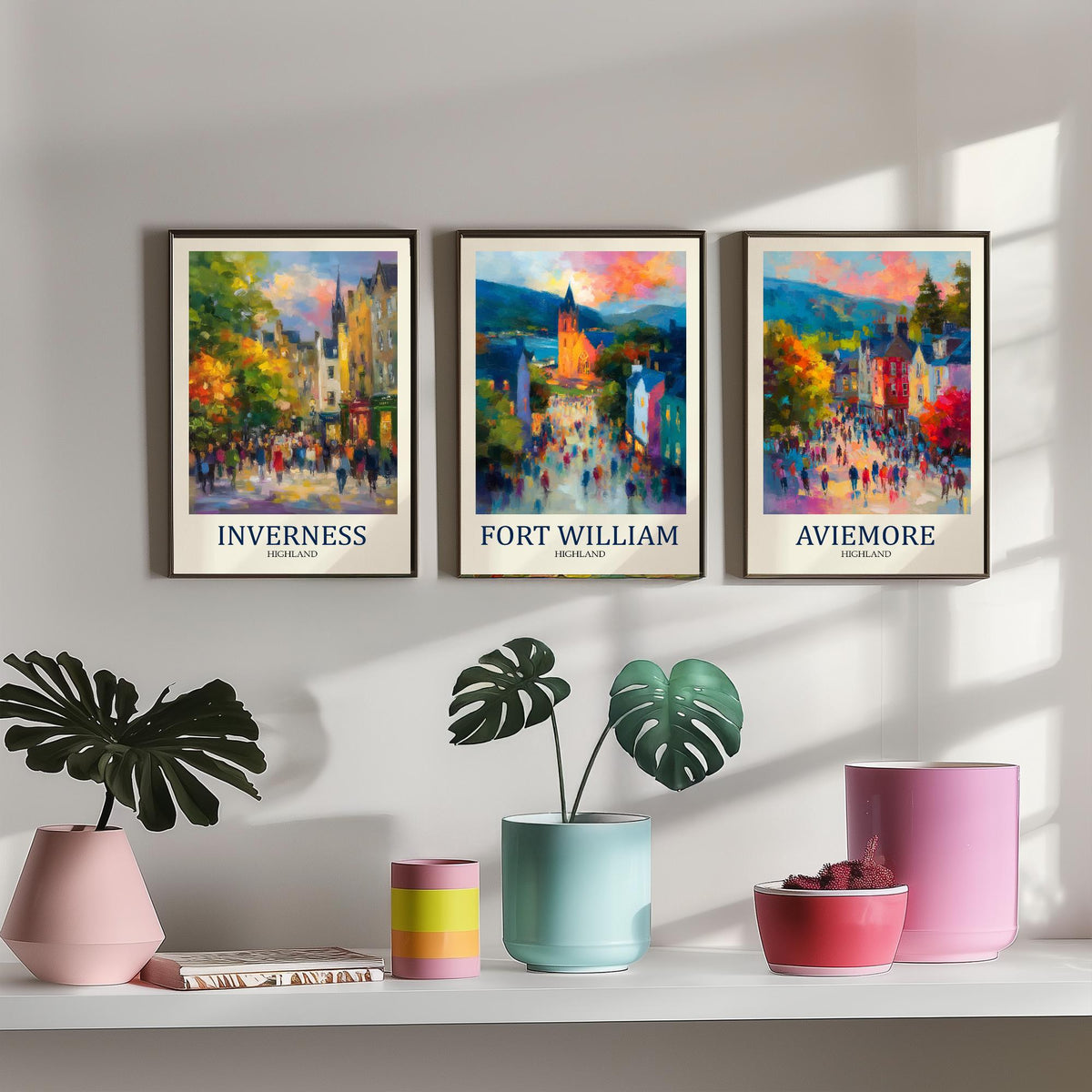 Scottish Highlands Set of Three Prints | Inverness Fort William Aviemore | Impressionist Highland Wall Art Poster Painting