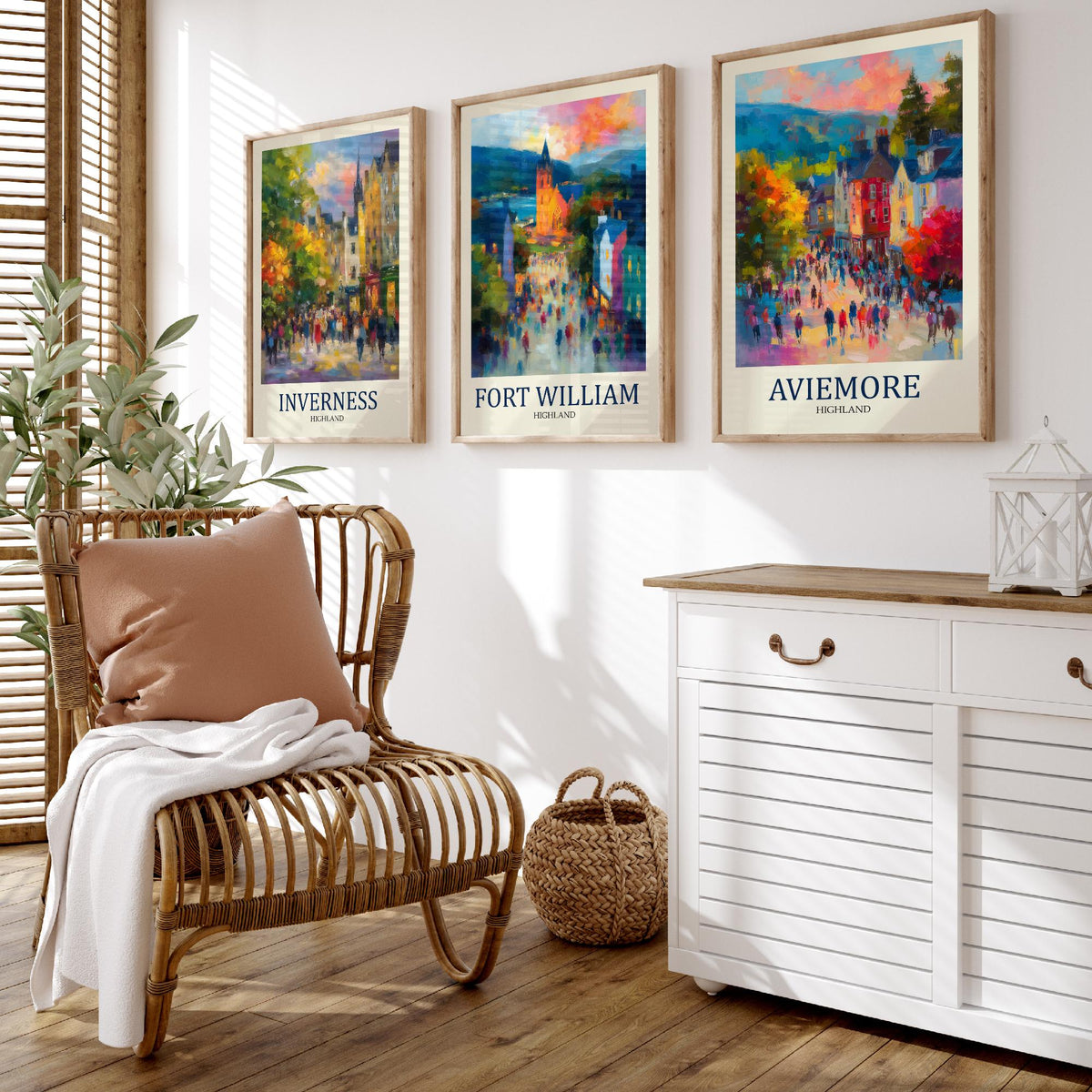 Scottish Highlands Set of Three Prints | Inverness Fort William Aviemore | Impressionist Highland Wall Art Poster Painting