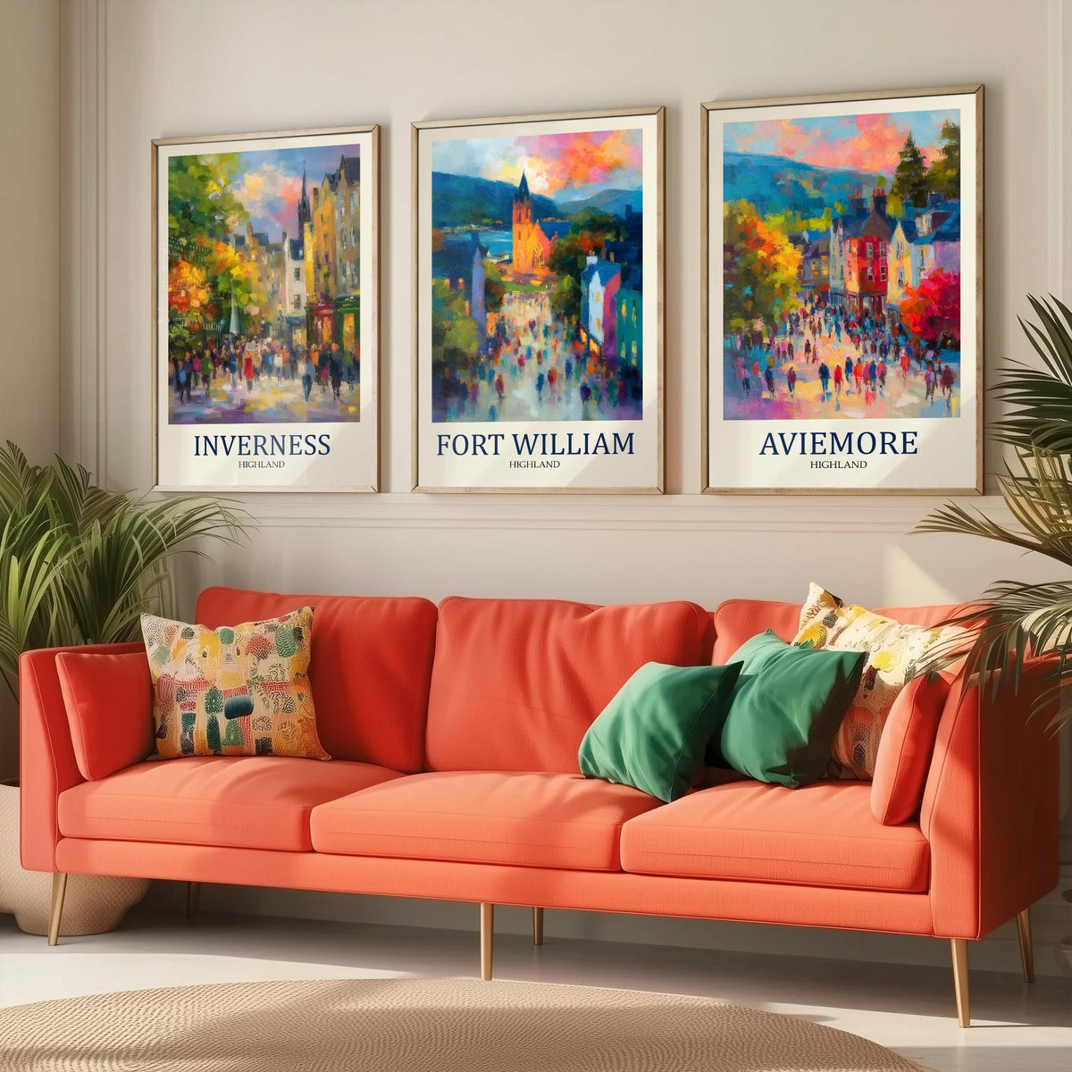 Scottish Highlands Set of Three Prints | Inverness Fort William Aviemore | Impressionist Highland Wall Art Poster Painting
