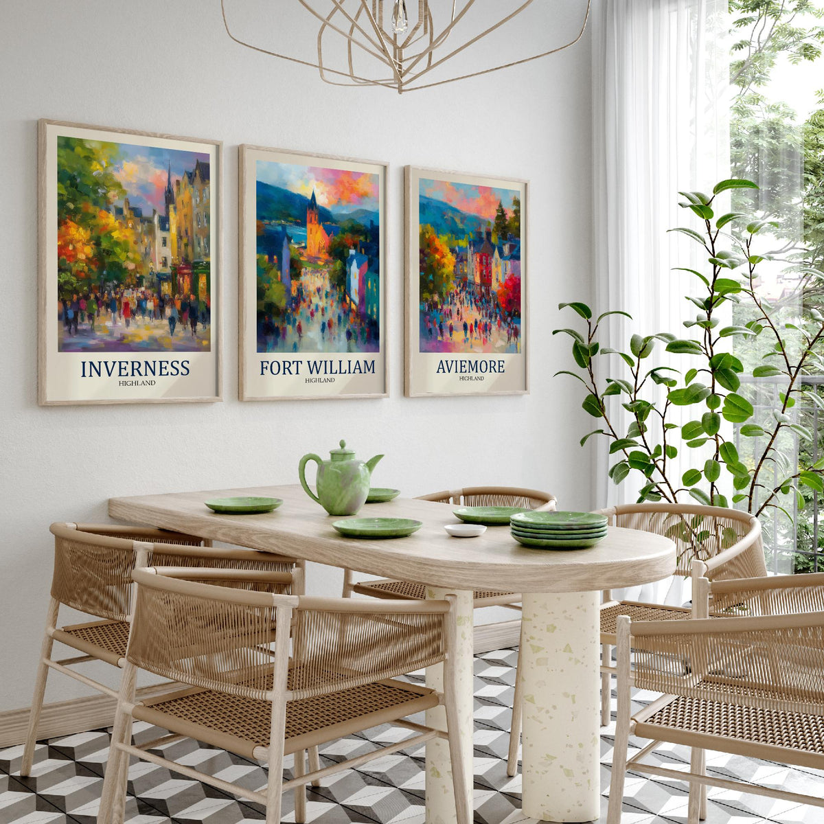 Scottish Highlands Set of Three Prints | Inverness Fort William Aviemore | Impressionist Highland Wall Art Poster Painting