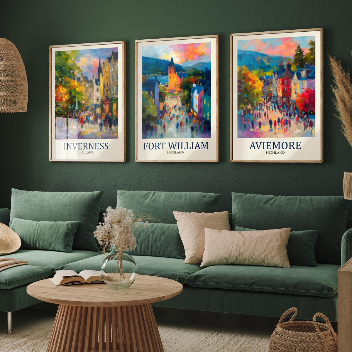 Scottish Highlands Set of Three Prints | Inverness Fort William Aviemore | Impressionist Highland Wall Art Poster Painting