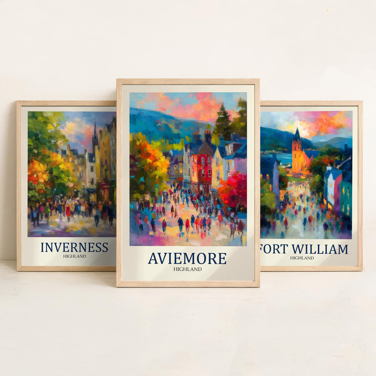 Scottish Highlands Set of Three Prints | Inverness Fort William Aviemore | Impressionist Highland Wall Art Poster Painting