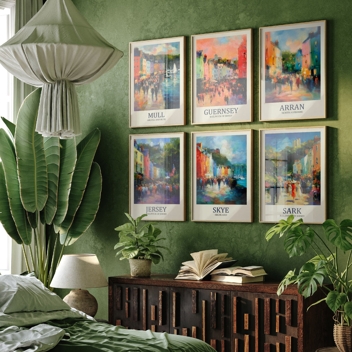 Set of Six British Island Art Prints - 6 Impressionist Harbour Posters - Mull, Guernsey, Arran, Jersey, Skye, Sark Fauvist Painting