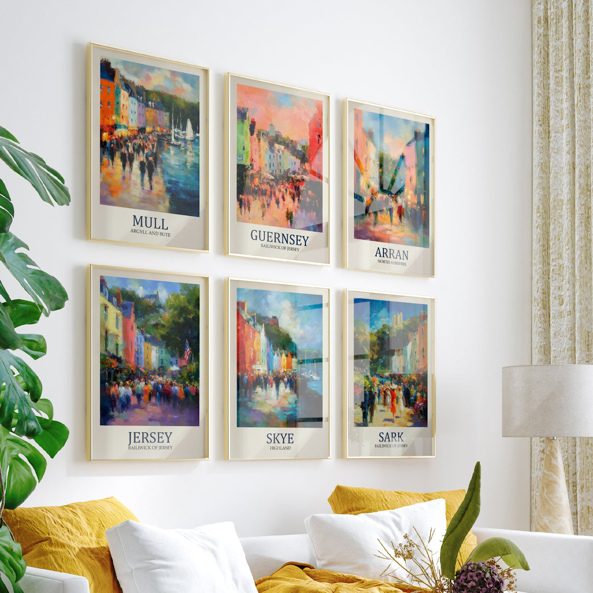 Set of Six British Island Art Prints - 6 Impressionist Harbour Posters - Mull, Guernsey, Arran, Jersey, Skye, Sark Fauvist Painting