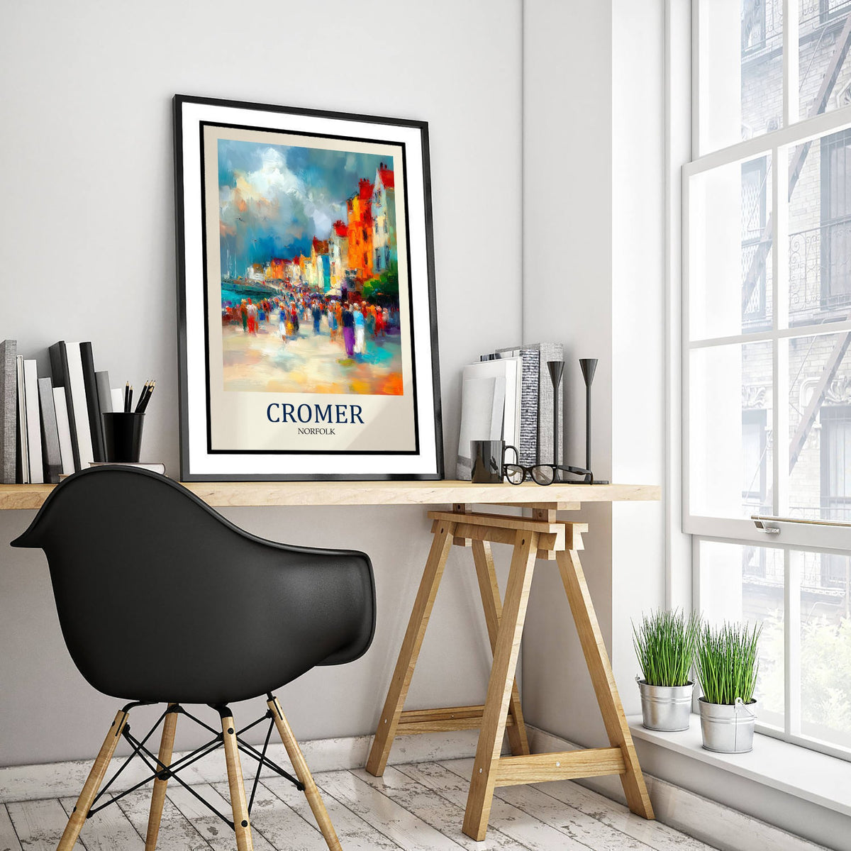 Cromer Norfolk Travel Poster - Impressionist Town Art Print - Colourful Street Painting - Norfolk Coast 1/3