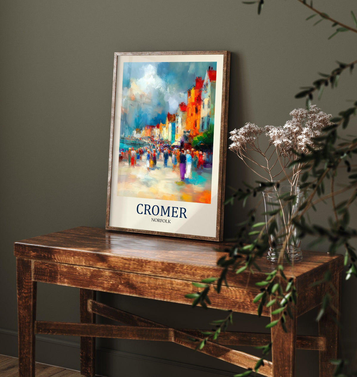 Cromer Norfolk Travel Poster - Impressionist Town Art Print - Colourful Street Painting - Norfolk Coast 1/3