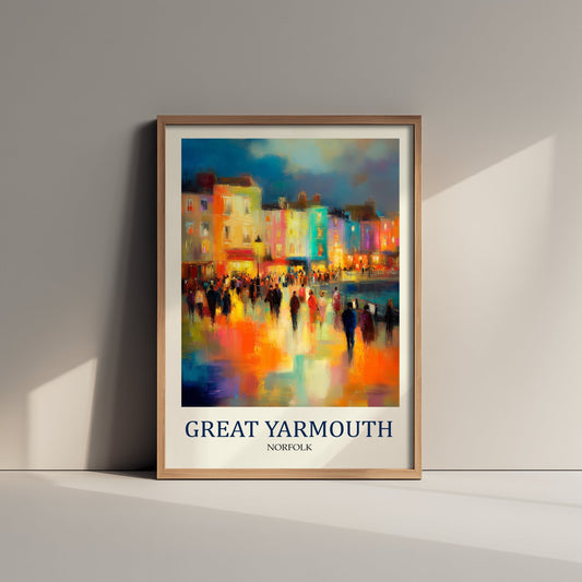 Great Yarmouth Norfolk Travel Poster - Impressionist Town Art Print - Colourful Street Painting - Norfolk Coast 2/3