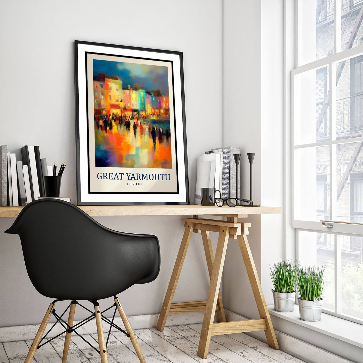 Great Yarmouth Norfolk Travel Poster - Impressionist Town Art Print - Colourful Street Painting - Norfolk Coast 2/3