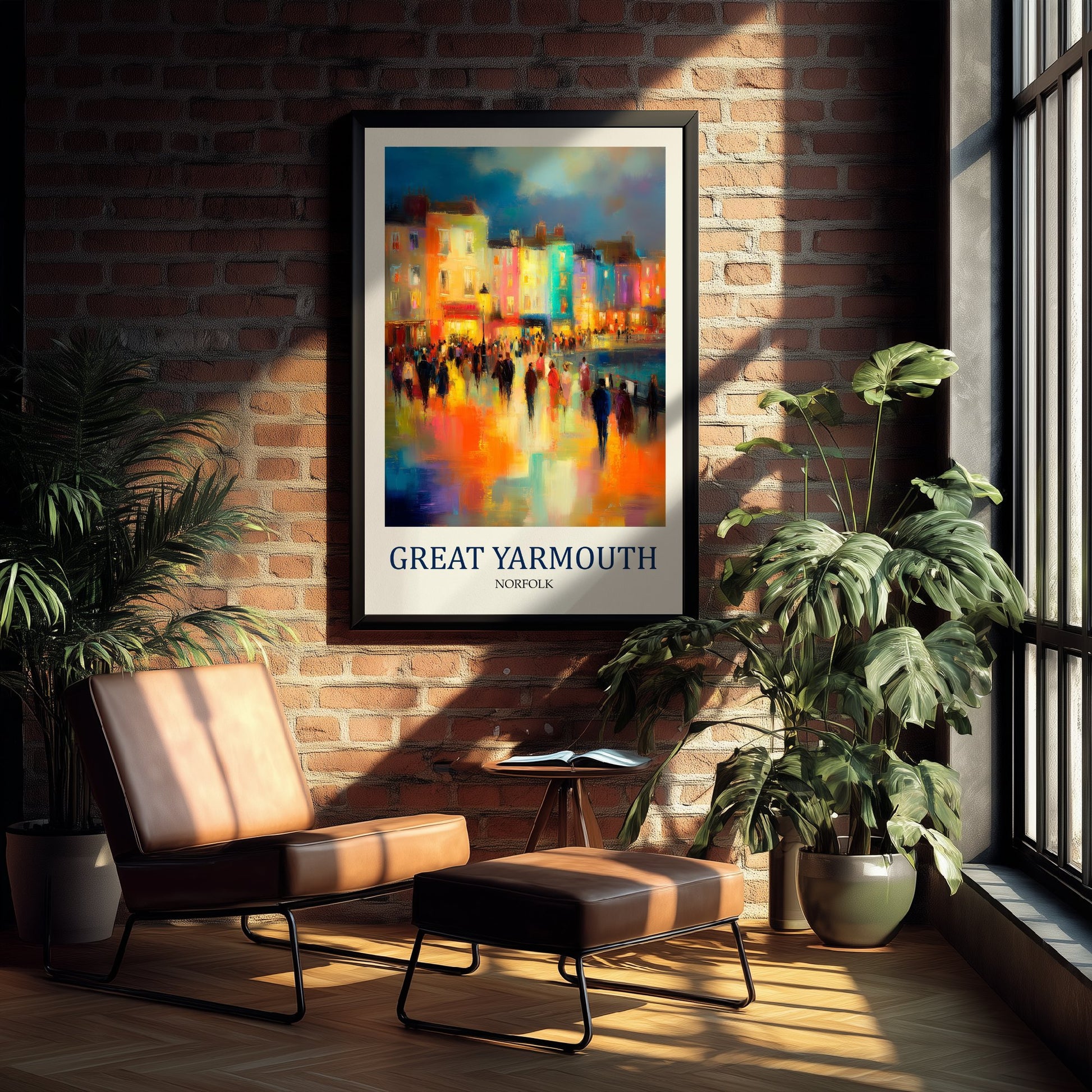 Great Yarmouth Norfolk Travel Poster - Impressionist Town Art Print - Colourful Street Painting - Norfolk Coast 2/3