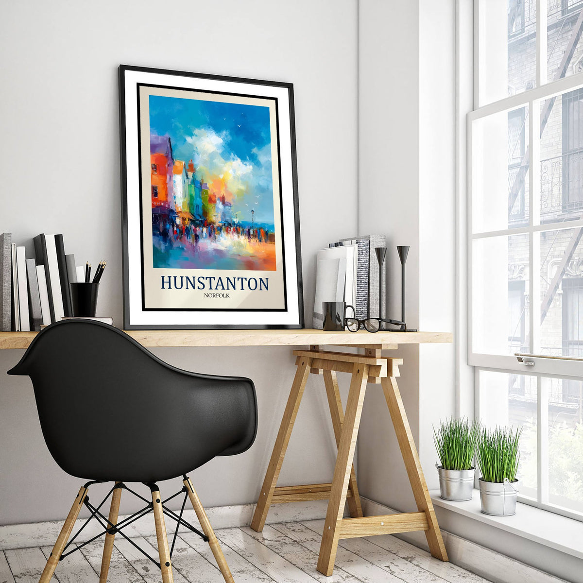 Hunstanton Norfolk Travel Poster - Impressionist Town Art Print - Colourful Street Painting - Norfolk Coast 3/3